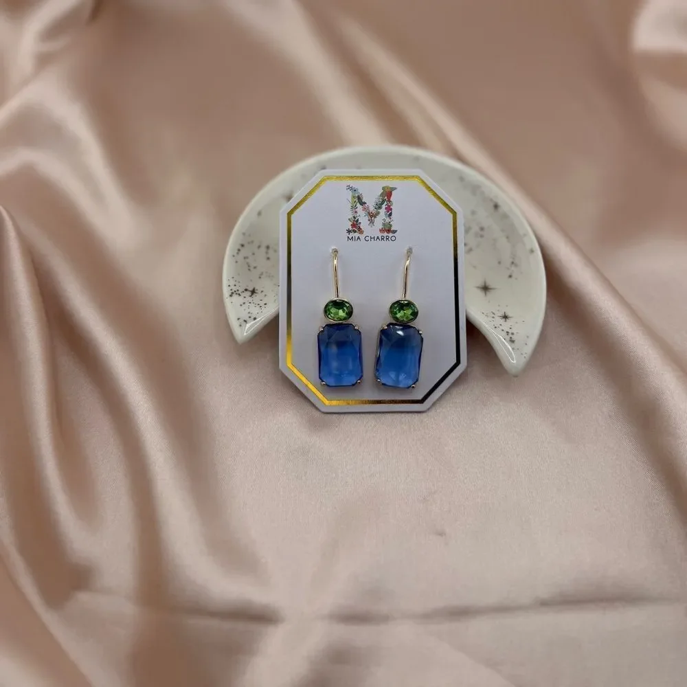 Mia Charro Blue & Green Drop Earrings – Elegant Statement Jewelry